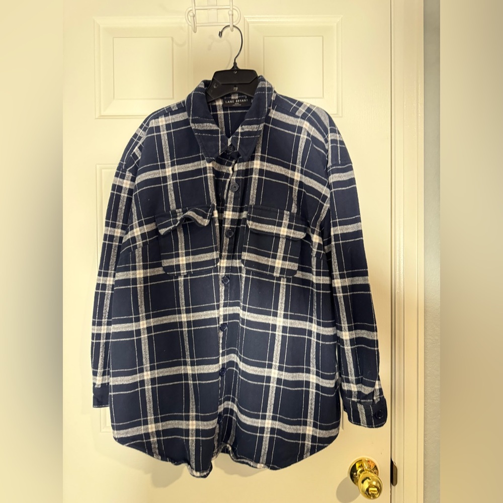 Lane Bryant Navy Plaid Shacket Flannel Shirt